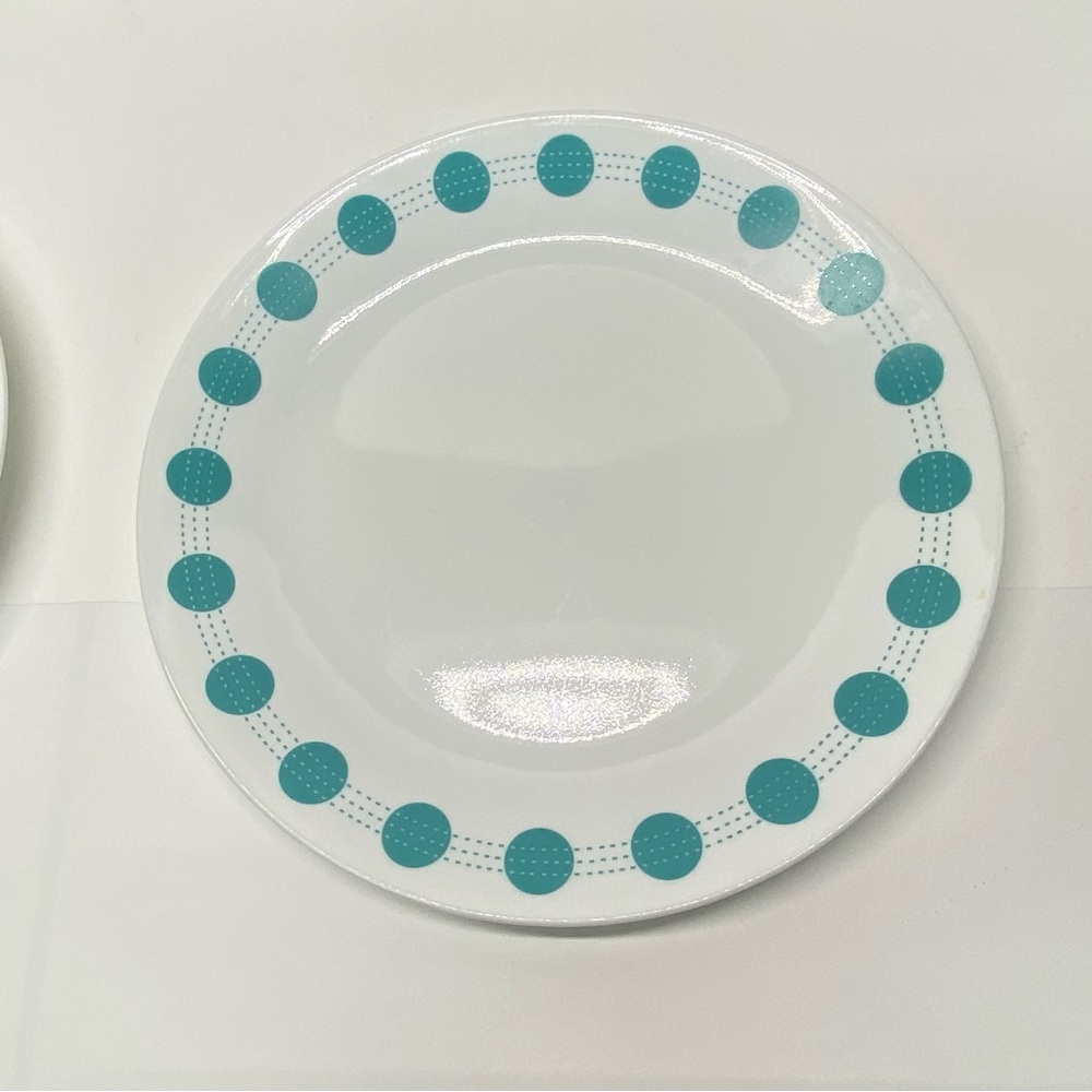 Corelle South Beach Lot of 2 Turquoise Blue Dot Dinner Plate Vintage Dinnerware - Picture 3 of 9